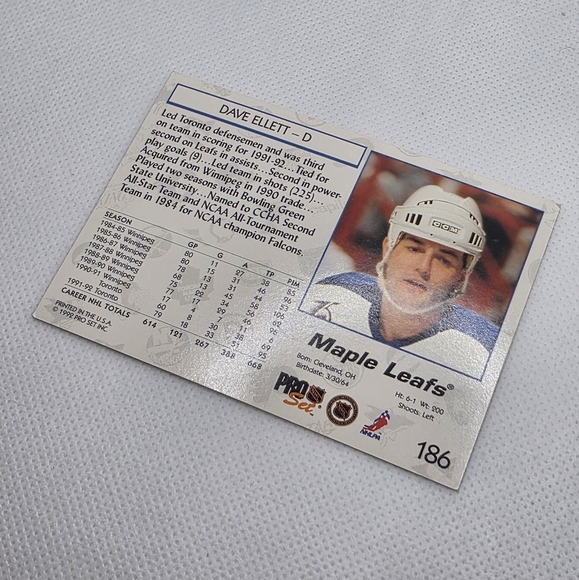 NHL 1992-93 Dave Ellett Toronto Maple Leafs #186 Pro Set Hockey Card - Picture 5 of 5